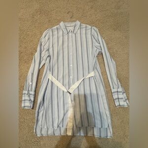 Striped Button-Up Shirt with Belt